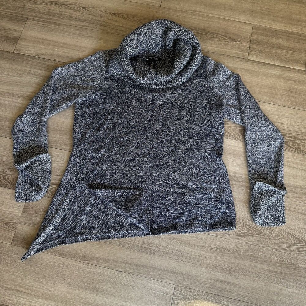 White House Black Market Turtle Neck Sweater Sz L Women Metallic Blue Cotton Ble - Picture 5 of 13